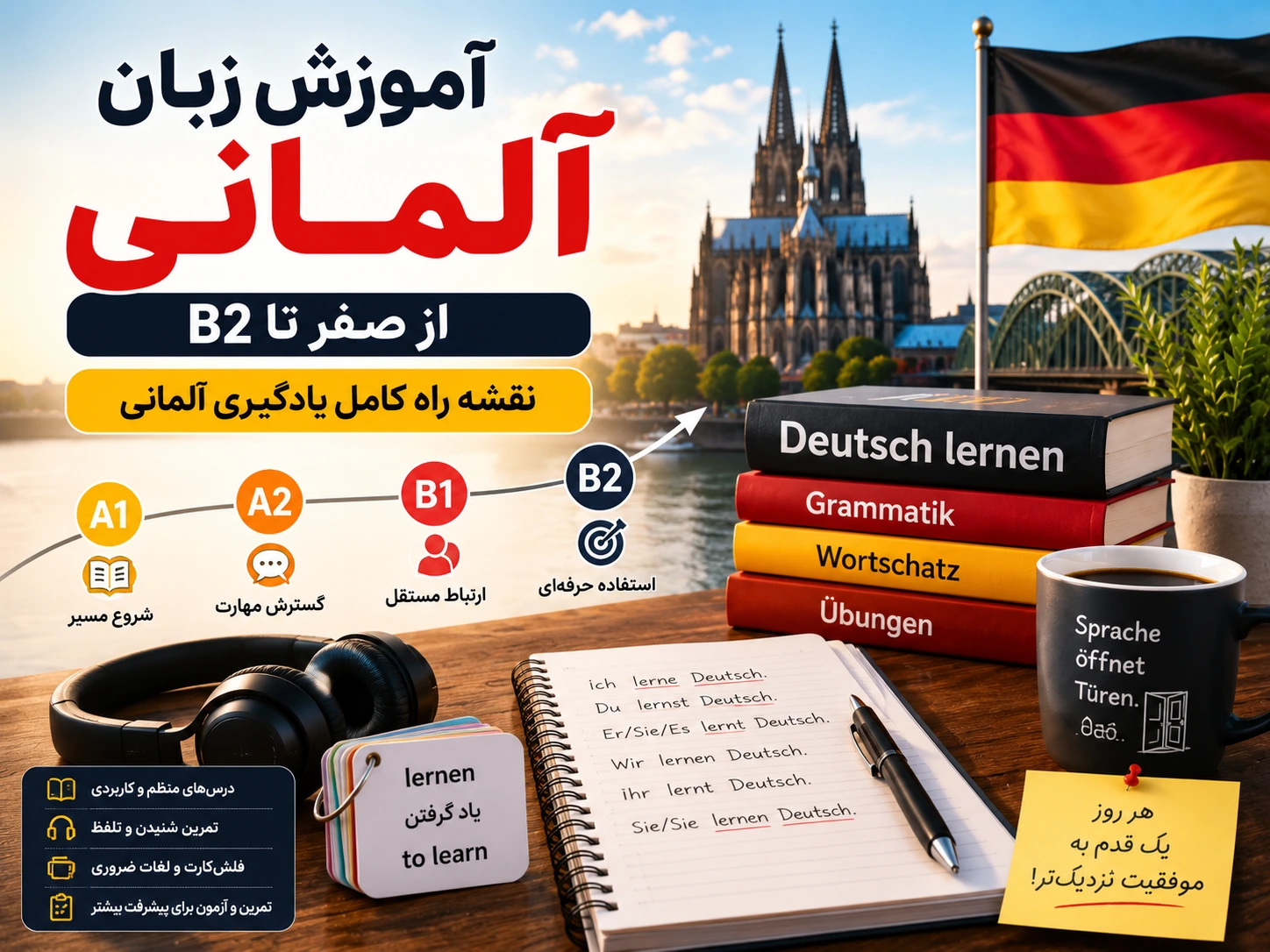 آموزش زبان آلمانی از صفر تا B2؛ نقشه راه کامل یادگیری آلمانی